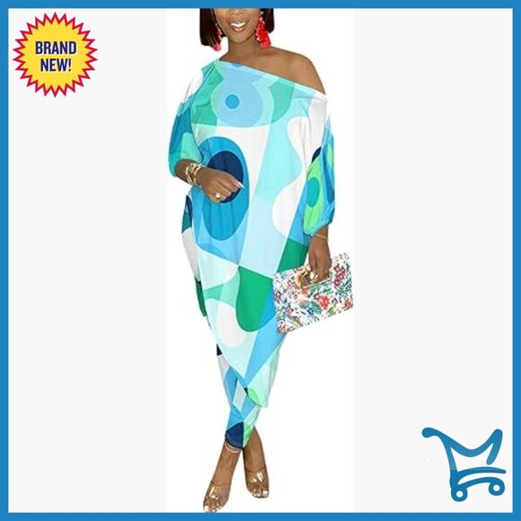 Tops - Women's 3/4 Sleeve Printed Sweatshirt Set with Bodycon Leggings Medium